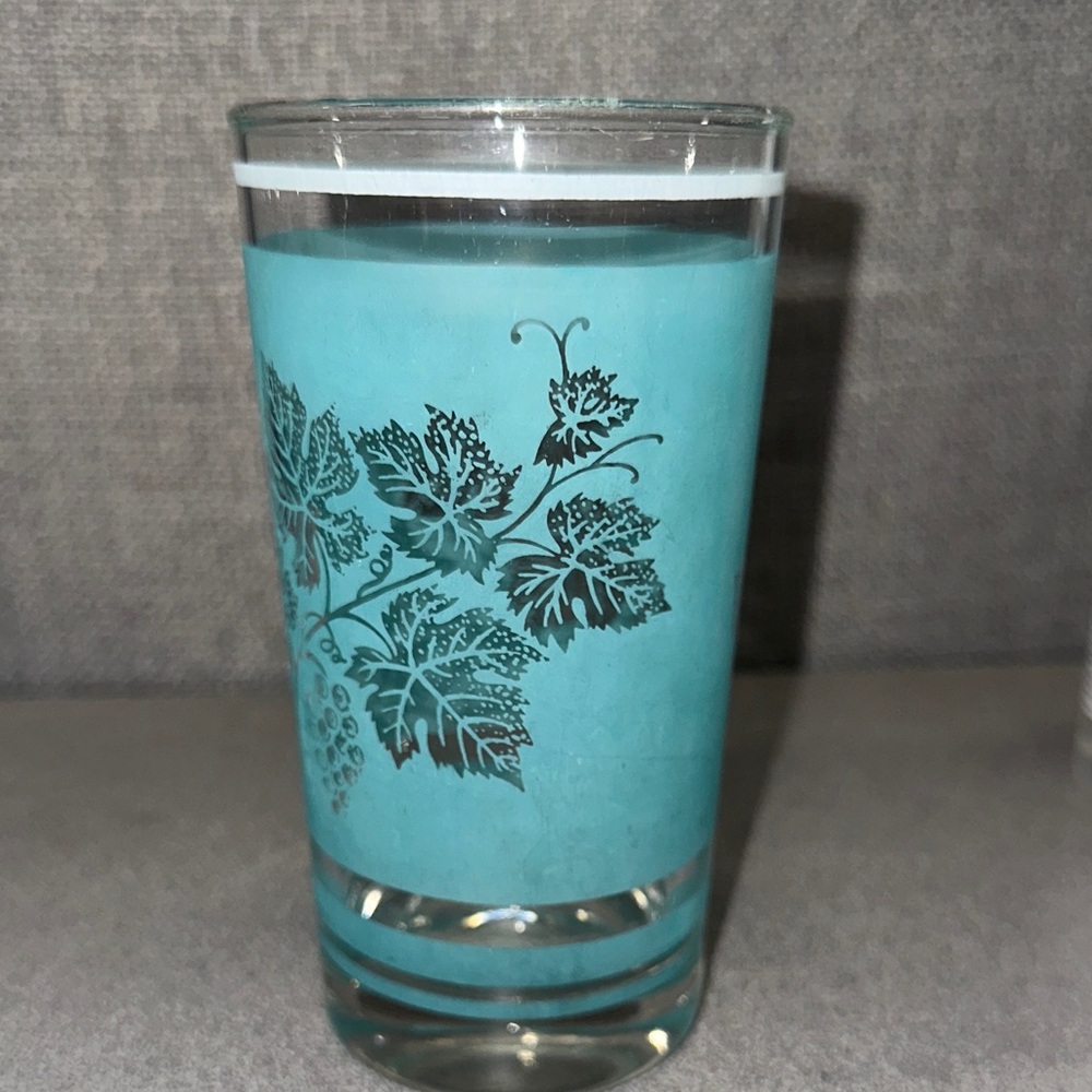 Vintage Source Unknown Teal and Black Floral Glass